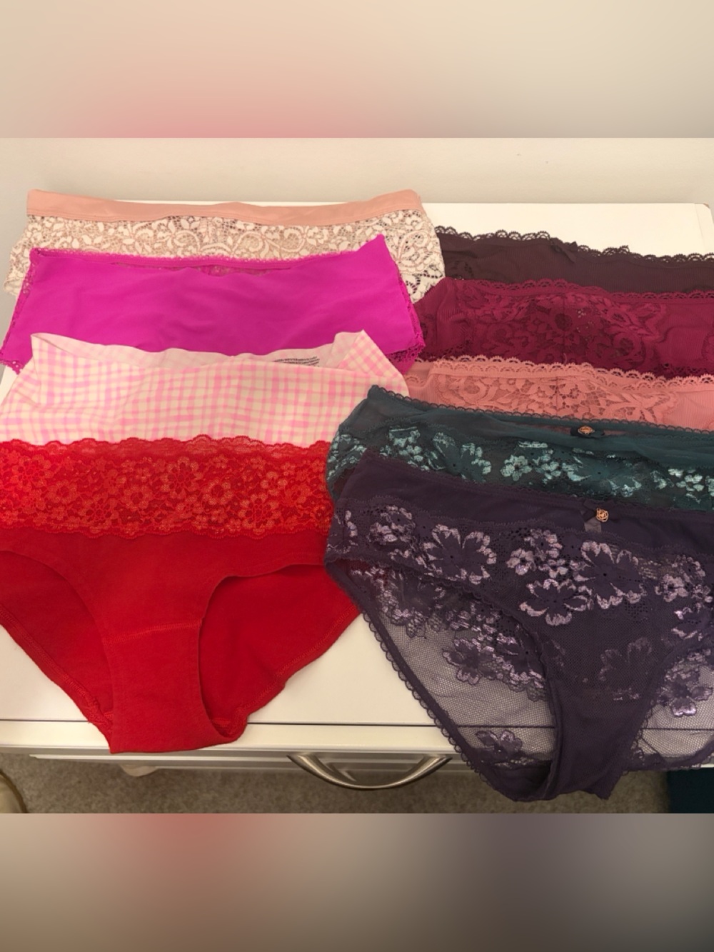 Victoria's Secret Lace & Cotton Hipster Panty Set - Red, Pink, Purple, Tan